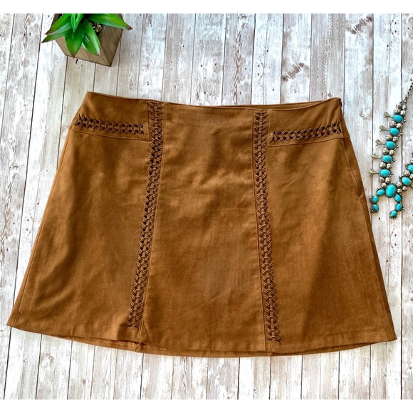 Cato Dresses & Skirts - Cato faux leather mini skirt braided detail
